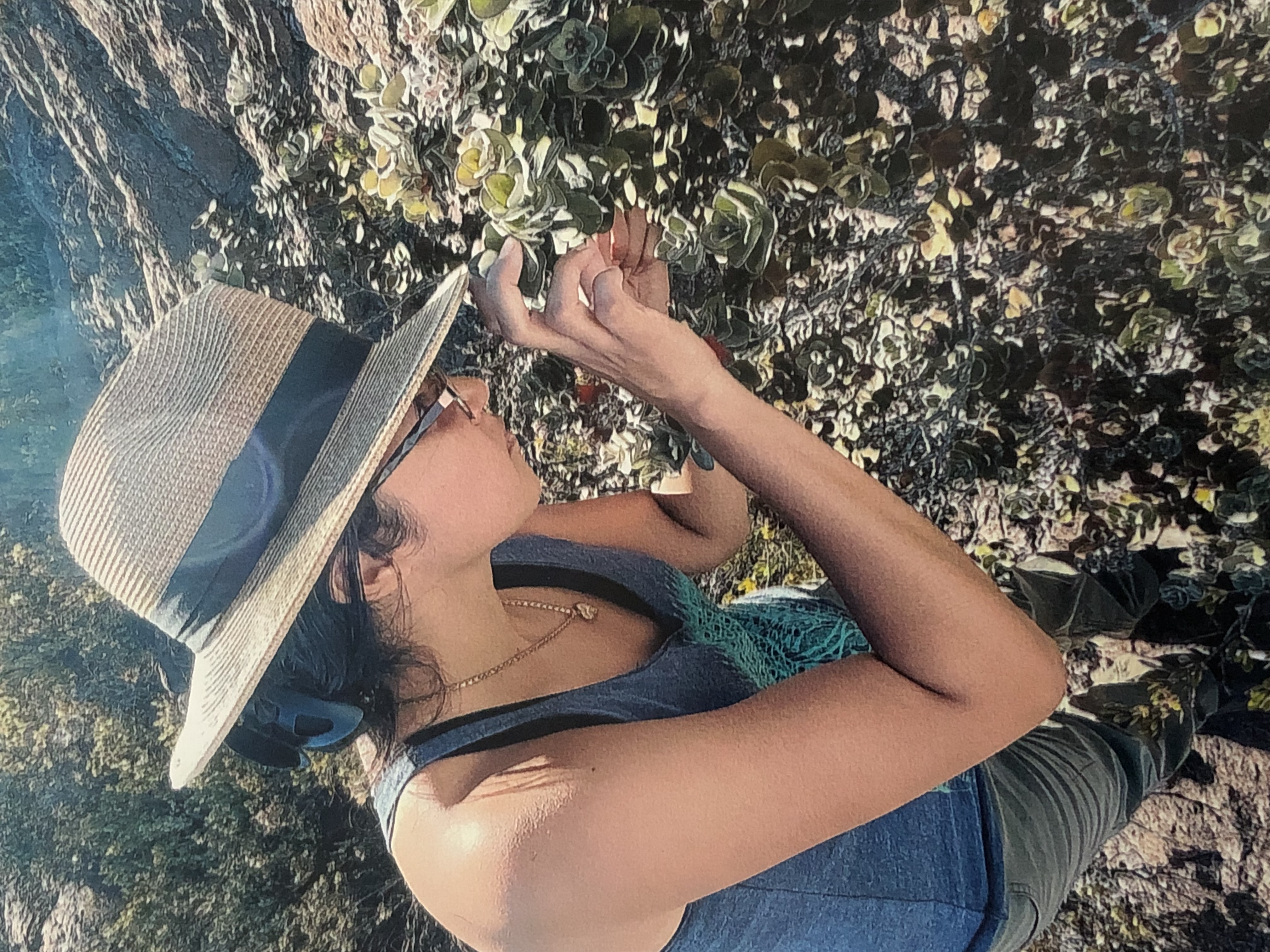 Gabriela observing 'ōhi'a lehua leaves.